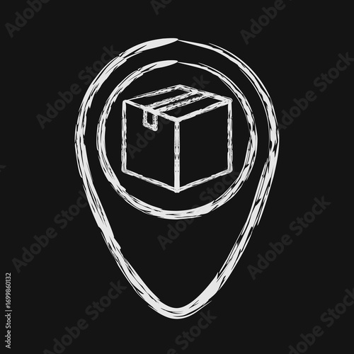 Icon delivery map location. Export import elements. Icon in chalk style.