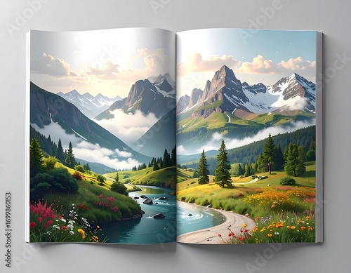 Wallpaper Mural Spectacular mountainous valley landscape unveiled within the pages of a book Torontodigital.ca