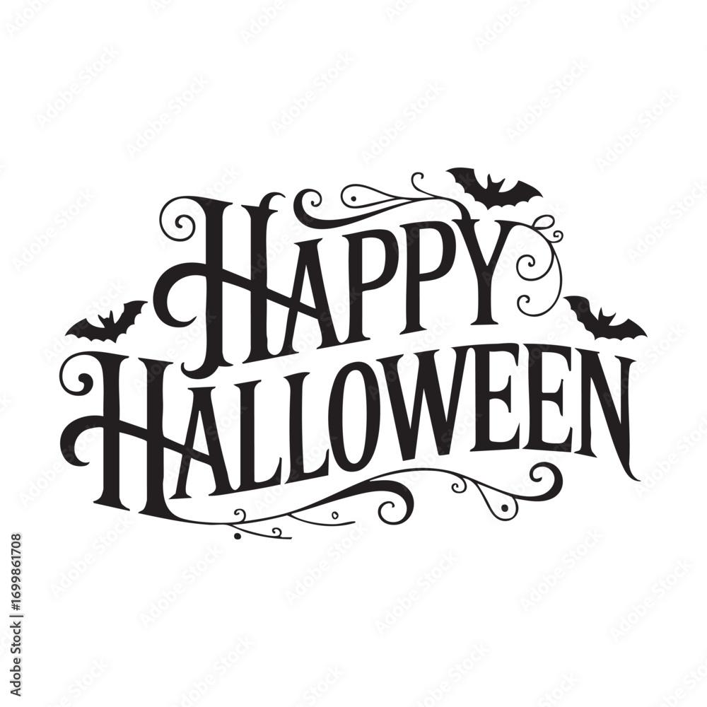 Obraz premium Decorative Happy Halloween calligraphy typography with spider web and bat icons vector