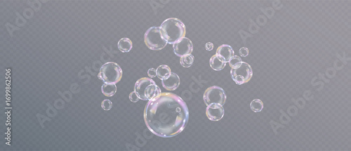 Realistic soap bubbles transparent floating PNG.