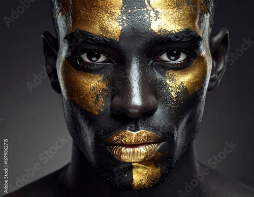 Wallpaper Mural Striking close-up of a man with black skin and artistic gold face painting Torontodigital.ca