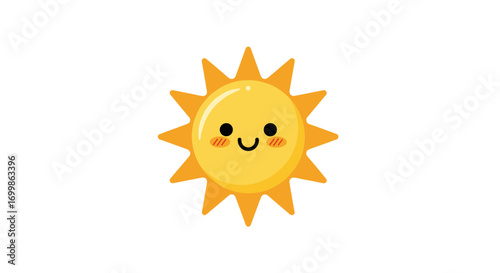 A cheerful golden sun with cute smiling face and radiant rays shining brightly in the sky