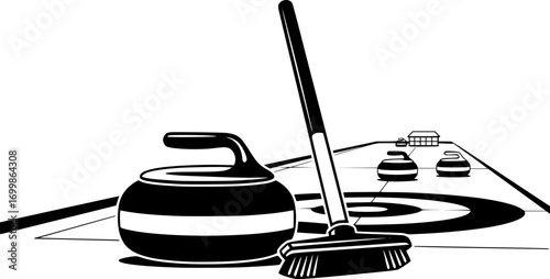 Curling sports equipment silhouette, Silhouette of curling stone, Delivery stick, Curling broom, Curling sheet etc, Curling equipment svg, Curling silhouette