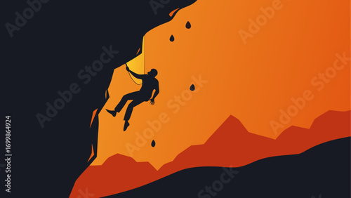 Silhouette of a climber on a steep cliff