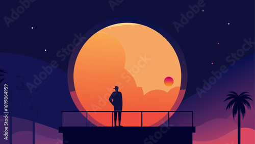 Silhouette watching the sunset on a roof top