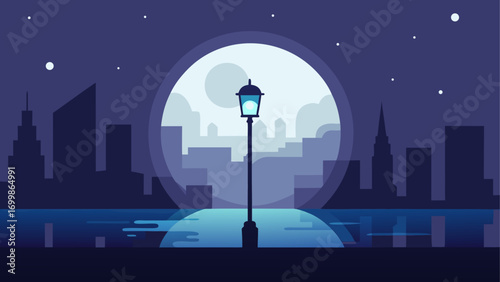 Cityscape with moon and street light view
