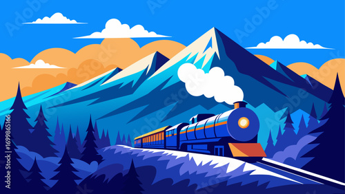 A train passing through mountain scenery