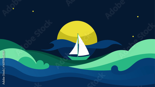 Sailboat sailing under the moonlight sky