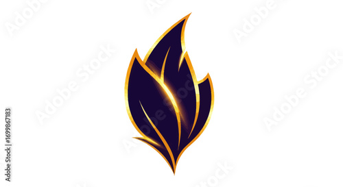 Stylized Dark Flame or Leaf with Golden Edges.