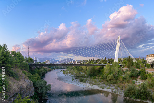 Marvel at the stunning Millennium bridge spanning the Moraca river in Podgorica Montenegro