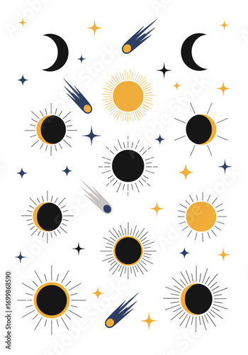 Celestial wonders cosmic night sky with suns moons and shooting stars