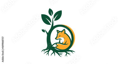 Stylized logo of a fox sleeping inside a tree forming the letter B.