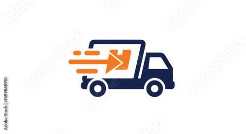Fast delivery truck logo with speed lines.