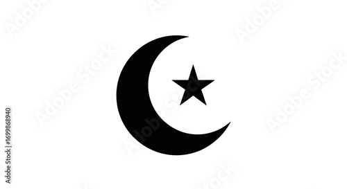 Crescent moon and star religious symbol.