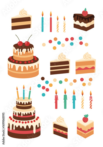 Sweet celebration slices and festive candles for a happy birthday party
