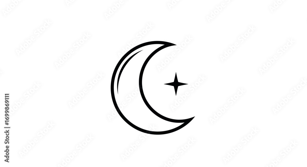 Fototapeta premium Crescent Moon and Star Symbol: Celestial Icon in Minimalist Design.