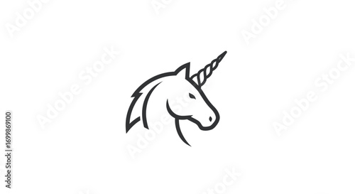 Minimalist unicorn head line art logo design symbol.