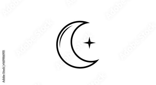 Crescent Moon and Star Symbol: Celestial Icon in Minimalist Design.