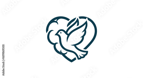 Dove and Heart Line Art Logo Design.