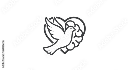 Dove and Heart Line Art Logo Design.