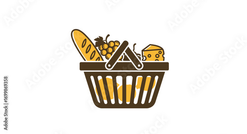 Full Shopping Basket with Fresh Groceries.