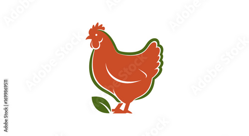 Organic Chicken Logo with Leaf Detail.