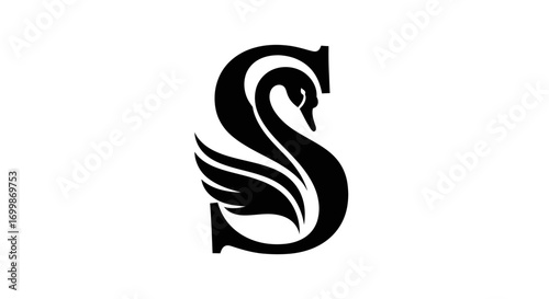 Elegant black swan forming the letter S a sophisticated logo design.