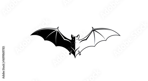 Stylized bat illustration with black and white contrasting sides.