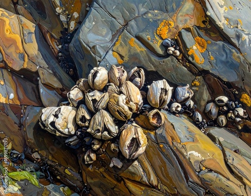 Wallpaper Mural Textured coastal geology featuring barnacles and lichen accretion on rocks Torontodigital.ca