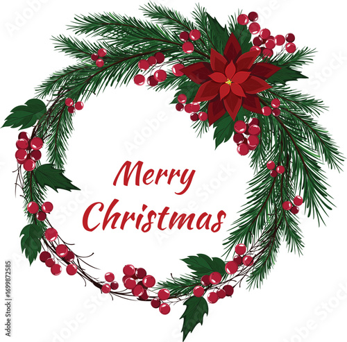 christmas wreath with red ribbon