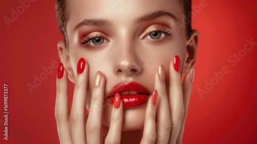 French Style Beauty Concept: Close-Up of Red Nail Polish & Makeup Primer for Youthful Female Skin Care on Clean White Background