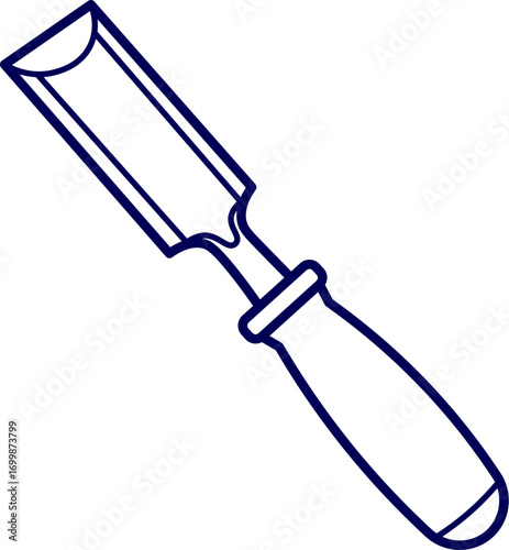 vector illustration of a chisel tool. Woodworking chisel with flat metal blade and wooden handle. Outline of a wood chisel with a sharpened edge. 