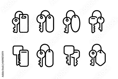 Glowing neon key and keychain icons on dark background