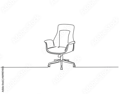 Office chair continuous line art. Executive armchair one line drawing. Office furniture concept vector illustration