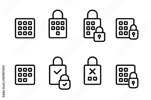 Neon glowing security padlock icons on dark background for technology design