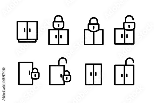 Glowing locker set with white backlight and security concept icons