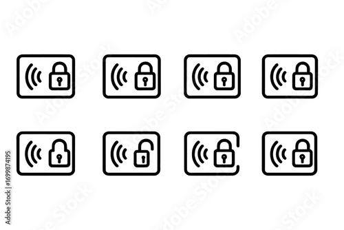 Seamless pattern with minimalistic lock and wireless icons on dark background