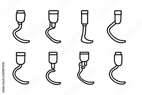 Set of neon laryngoscope icons on abstract dark background