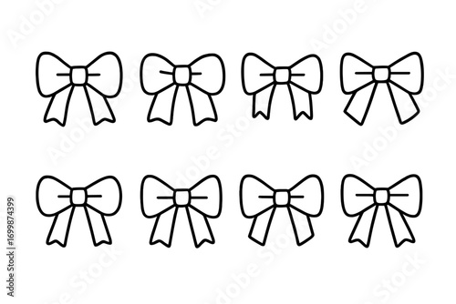 Glowing neon bow collection on dark striped background