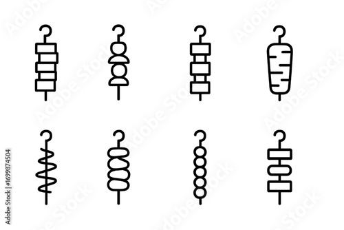 Set of minimalist skewer icons with various shapes on gradient background