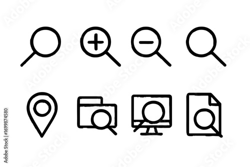 Glowing magnifying glass icons on metallic background for modern ui design