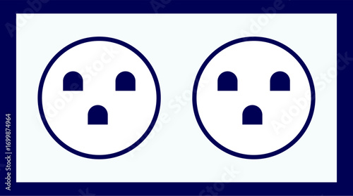 Two point Electric Wall plug vector illustration. Two prong electrical outlet. Two Wall socket outline. Power outlet icon. Electricity connection point.