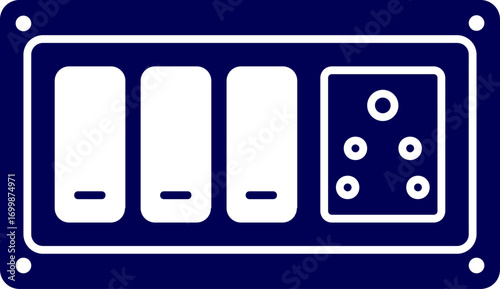 Silhouette Vector of Electric switch board. Electric switch icon vector illustration. Wall light switch. Electricity switch and socket board illustration. Control panel with switches and knobs