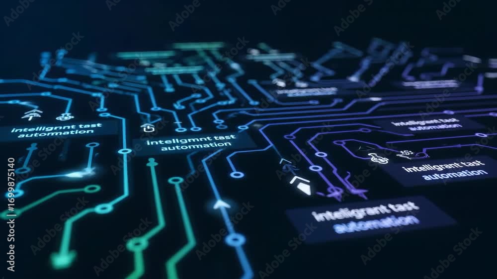 Interigent Automation Map Intelligent task automation digital process map featuring glowing ...