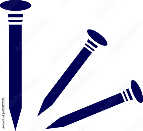 Nails silhouette vector. Multiple metal wire nail / nails or fasteners flat vector icon for apps and websites. Steel nails silhouette. Three nail solid icon.