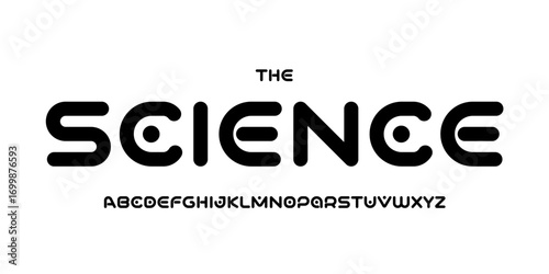 Science technology font, futuristic alphabet for scientific headline, medical digital product logo, display device typography, app UI typographic design. Modern vector typeset.