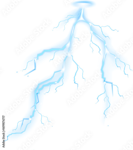 lightning strike on the sky vector illustration. Thunder bolt and lighting bolt. Thunder storm, lightning and heavy rain. Thunderbolt, Magic and bright light effect