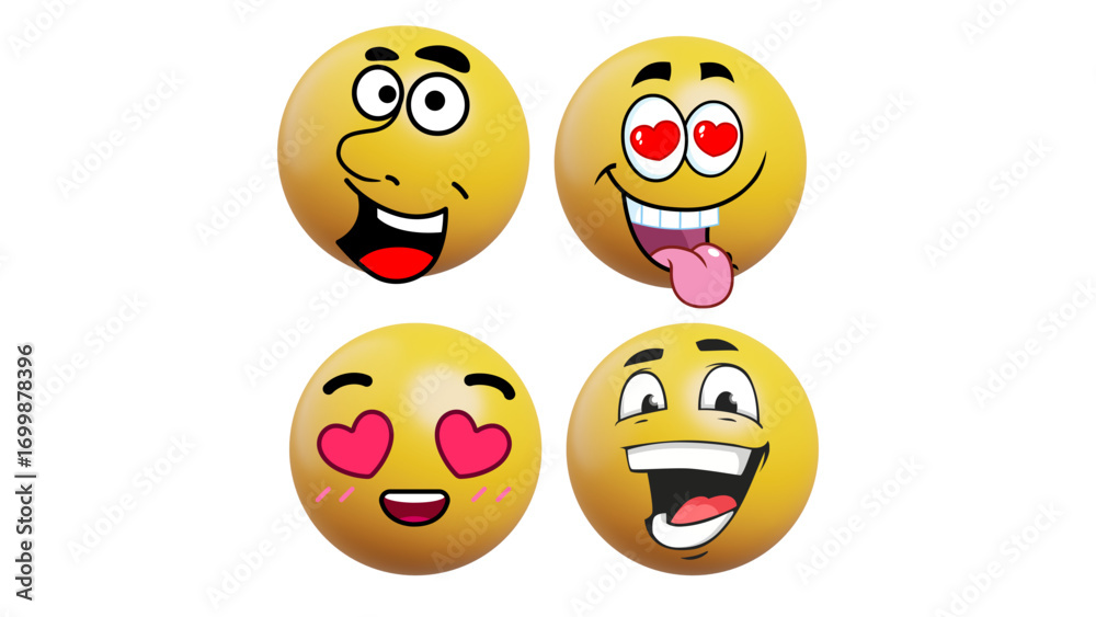 Obraz premium A funny set of cartoon smiley faces with cheerful and happy Easter egg expressions
