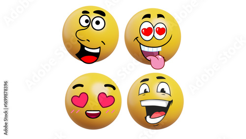 A funny set of cartoon smiley faces with cheerful and happy Easter egg expressions