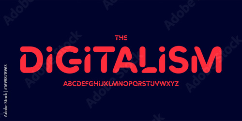 Rounded futuristic logo font, soft sci-fi alphabet. Bold geometric typeface for digital headline, cyberpunk UI, science lab tech display, innovate app branding, virtual HUD design. Vector typography